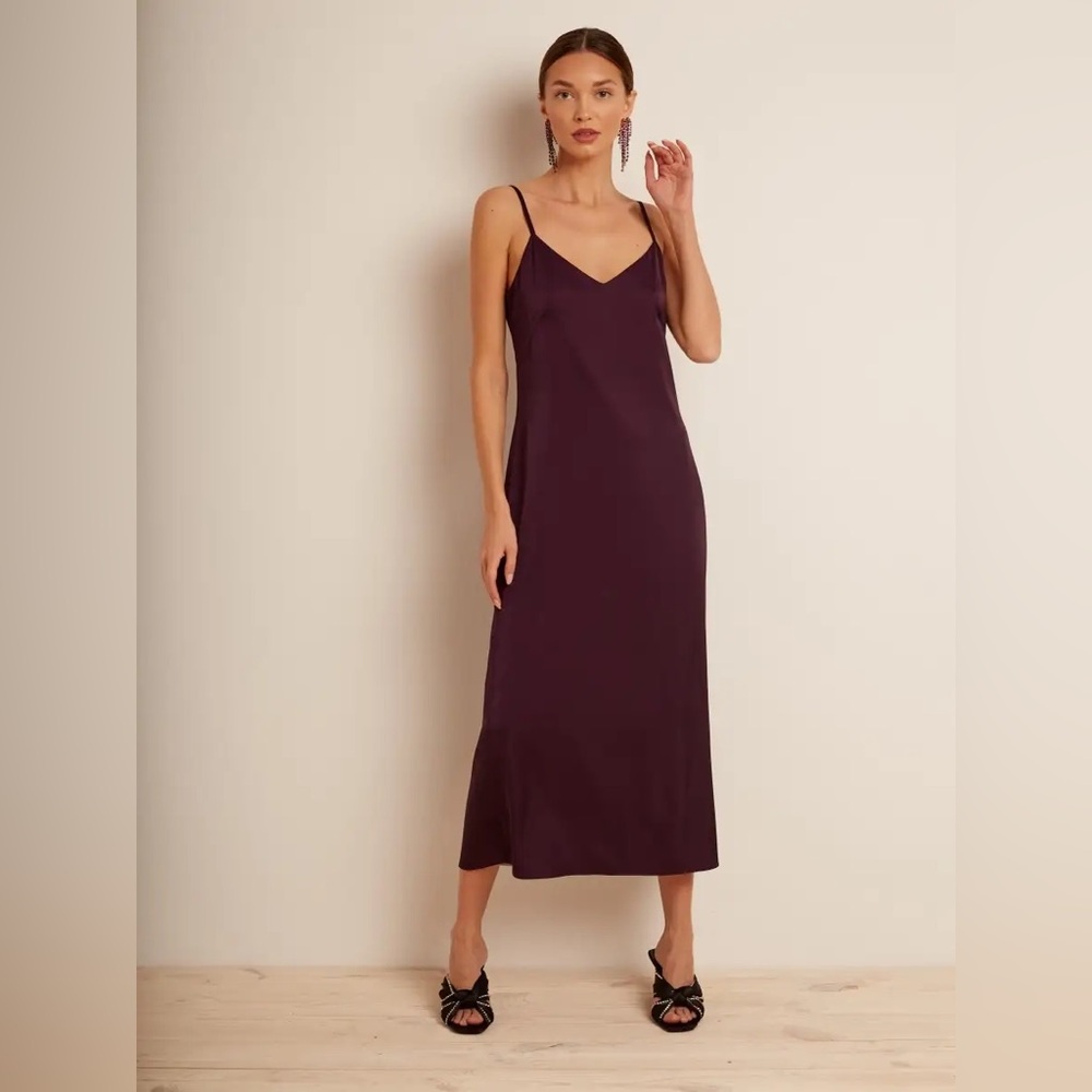 Plum Purple Satin Slip Midi Dress - Picture 3 of 4